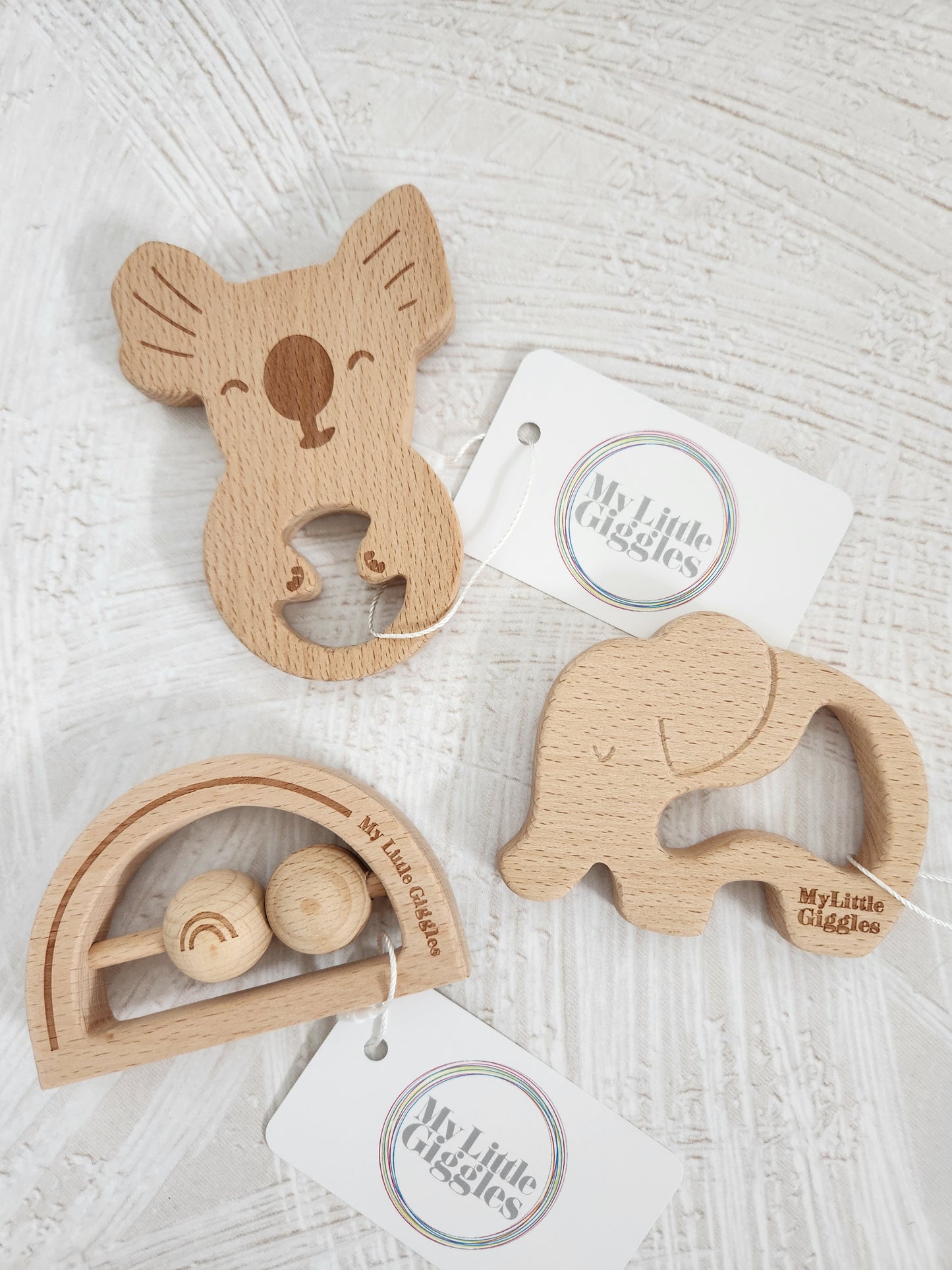 Beechwood Baby Teether by My Little Giggles
Choose from Koko Koala, Elwood Elephant or Rainbow Rattle