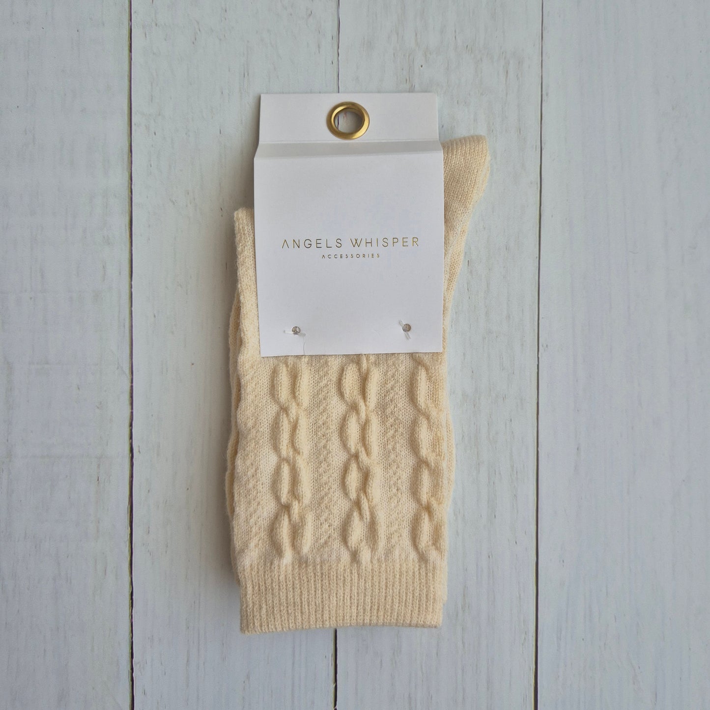 Add-on Cable Crew Socks Beige