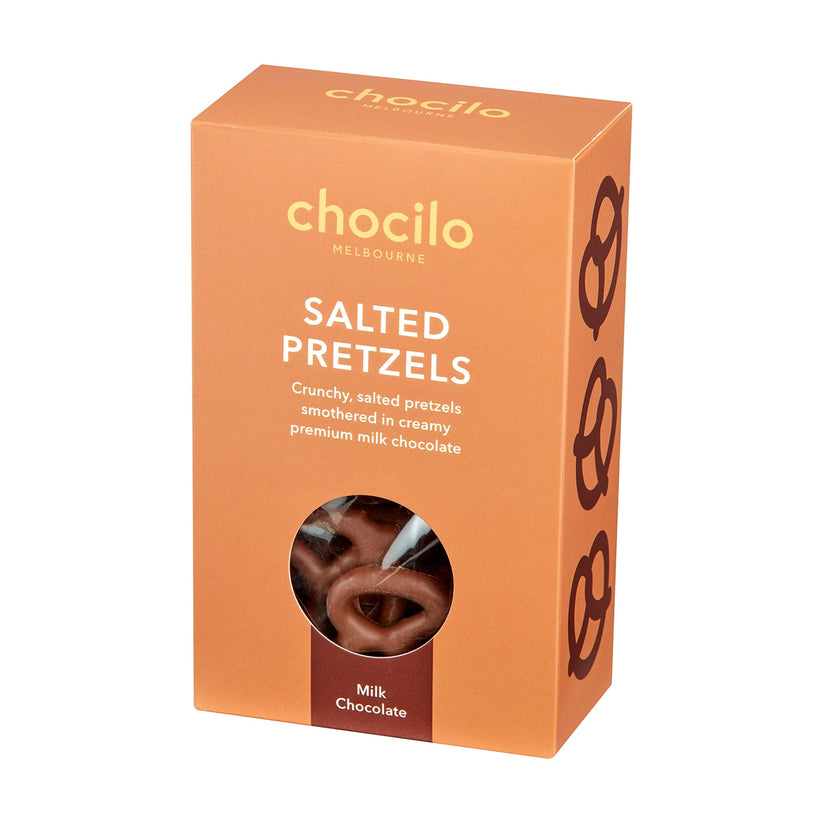 Chocilo Melbourne Milk Chocolate Salted Pretzels 130g
A gift box of crunchy, salted pretzels smothered in creamy premium milk chocolate. The perfect combination of savoury and sweet.