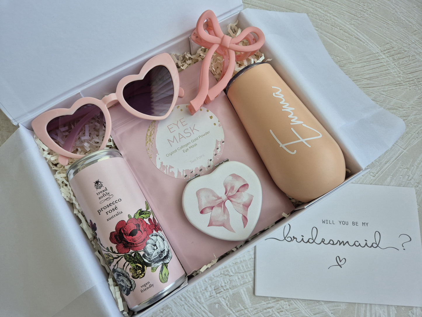 Bridemaid proposal gift hamper box. Bubbles and bows theme