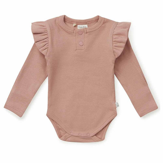 Add-on Snuggle Hunny Rose Frill Long Sleeve Organic Bodysuit (3-6mths)