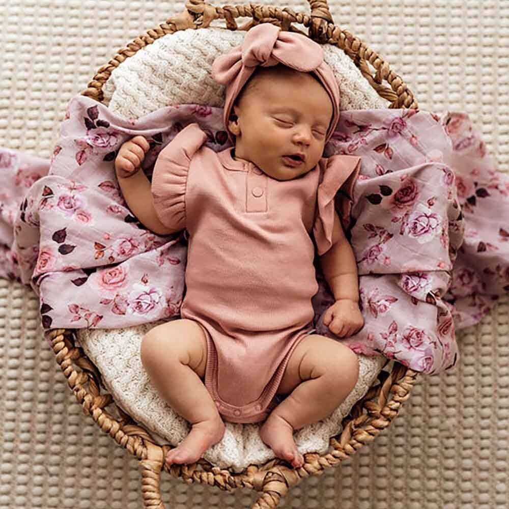 Add-on Snuggle Hunny Rose Frill Short Sleeve Organic Bodysuit