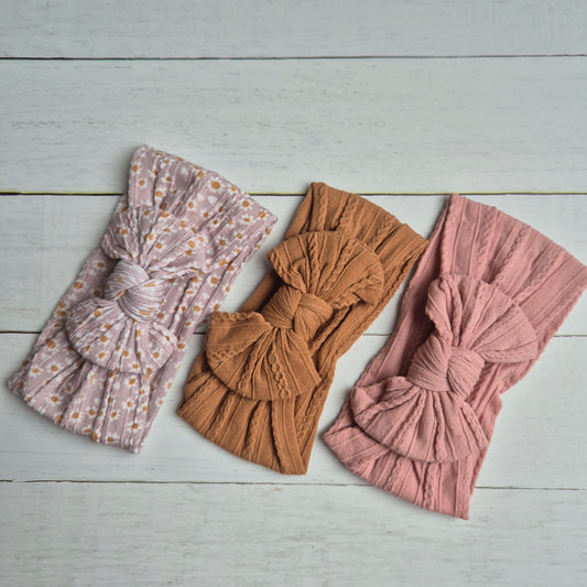 Add-on Bow Cable Knit Baby Headband (choose colour)