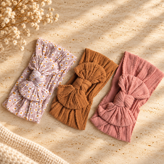 Add-on Bow Cable Knit Baby Headband (choose colour)