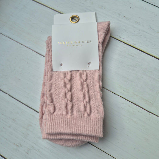 Add-on Cable Crew Socks - Pink