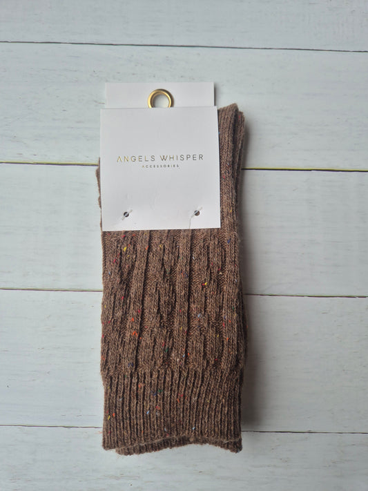 Add-on Cable Crew Socks - Chocolate Brown