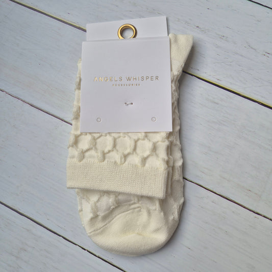 Add-on Honeycomb Textured Winter Socks - White