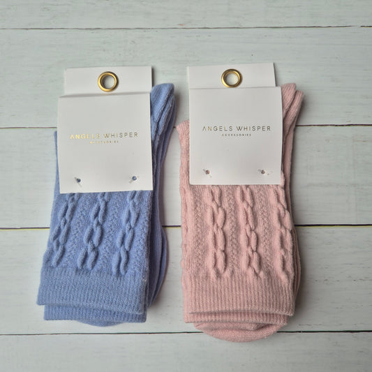 Add-on Cable Crew Socks Blue or Pink